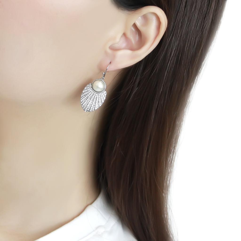MADA330 - No Plating Stainless Steel Earrings with Synthetic Pearl in White