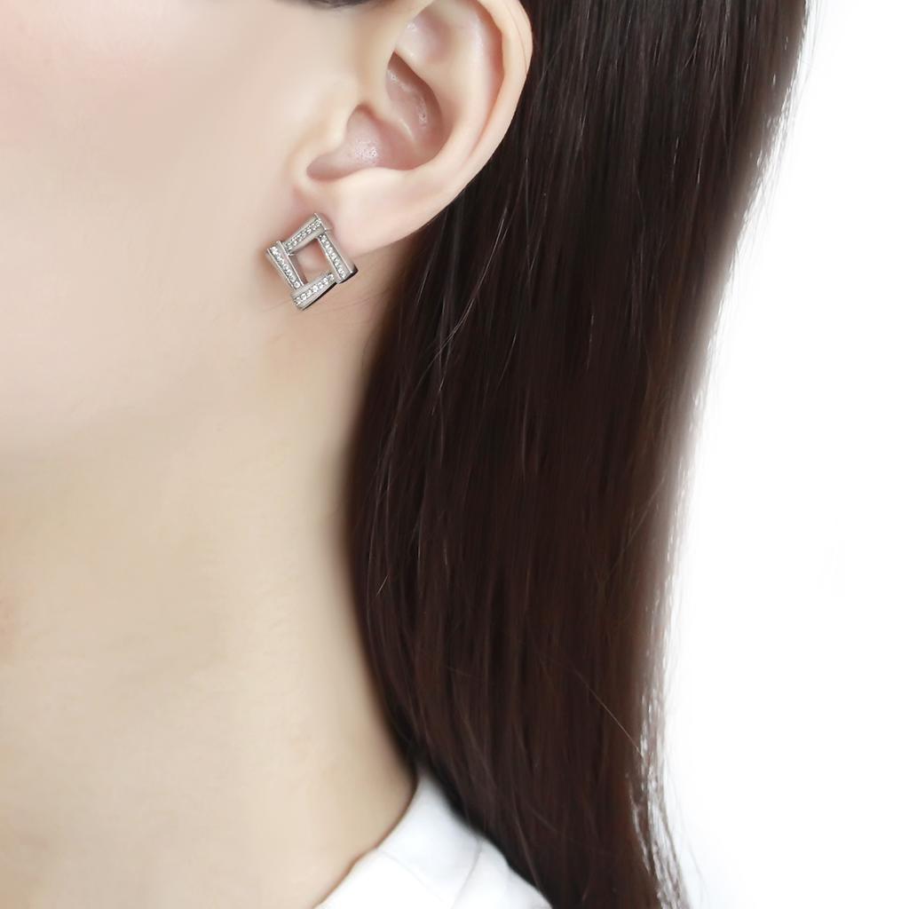 MADA333 - No Plating Stainless Steel Earrings with AAA Grade CZ in Clear