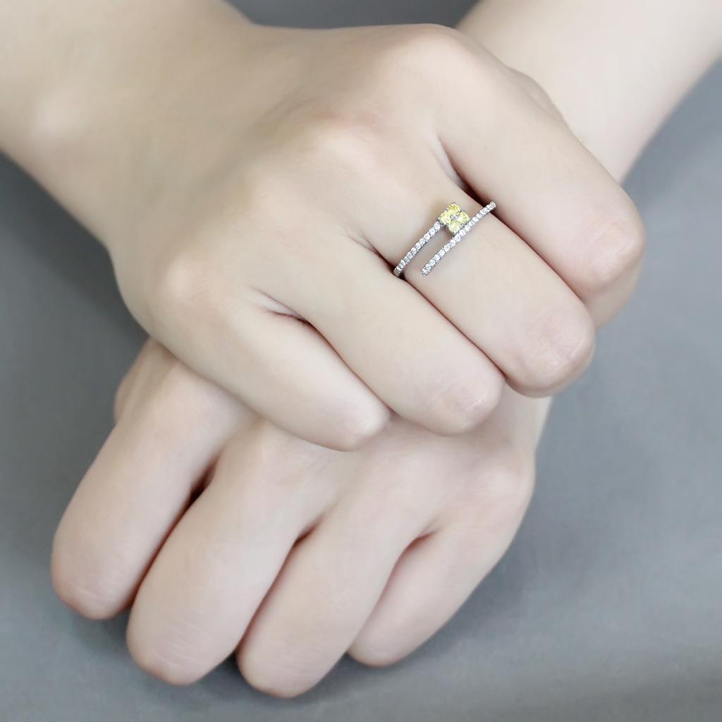 MADA338 - No Plating Stainless Steel Ring with AAA Grade CZ in Topaz