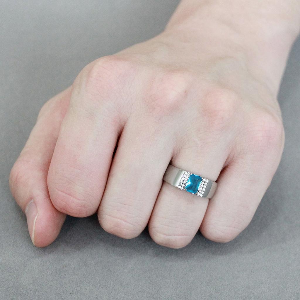 MADA344 - No Plating Stainless Steel Ring with Synthetic Synthetic Glass in Sea Blue