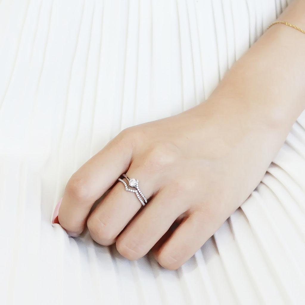 MADA350 - High polished (no plating) Stainless Steel Ring with AAA Grade CZ in Clear