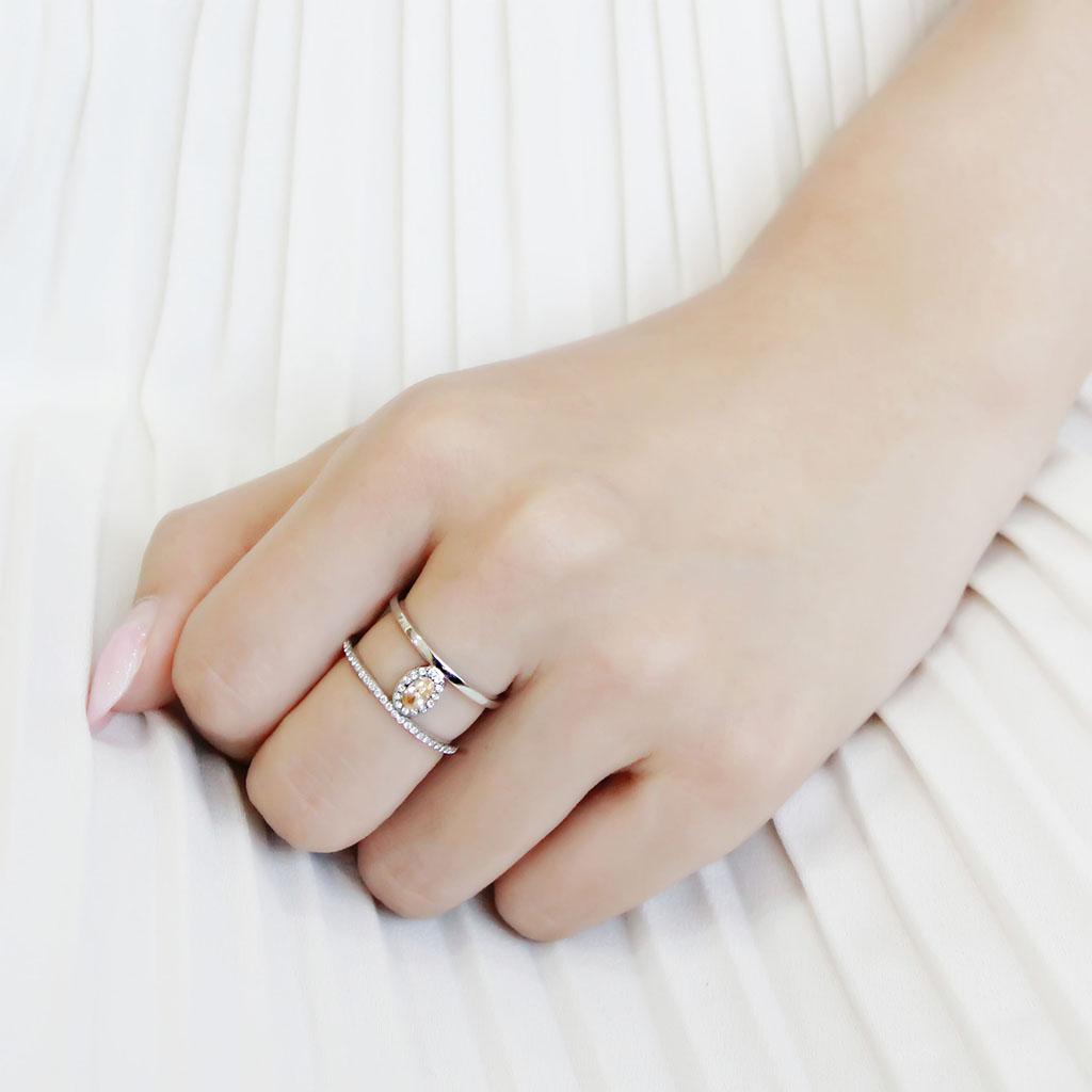 MADA352 - High polished (no plating) Stainless Steel Ring with AAA Grade CZ in Champagne