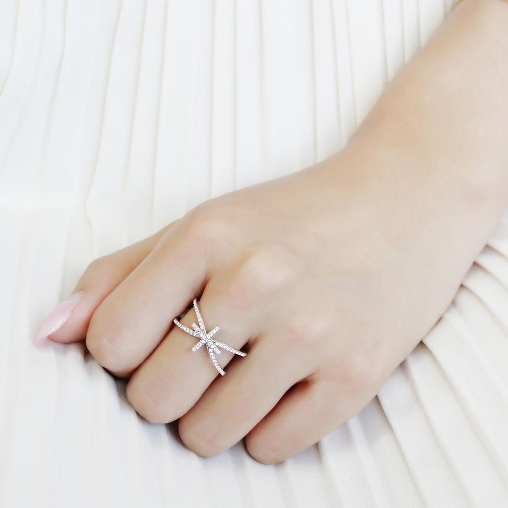 MADA353 - High polished (no plating) Stainless Steel Ring with AAA Grade CZ in Clear