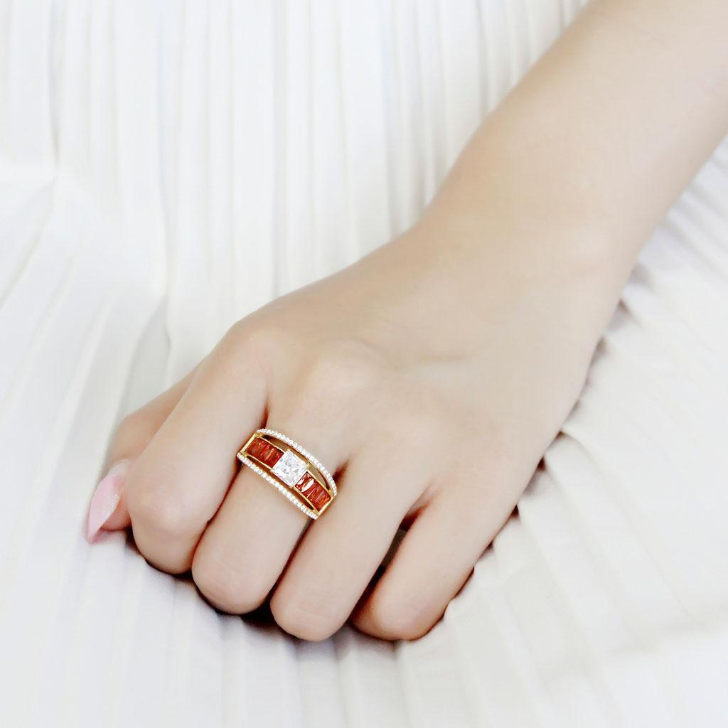 MADA360 - IP Gold(Ion Plating) Stainless Steel Ring with AAA Grade CZ in Garnet