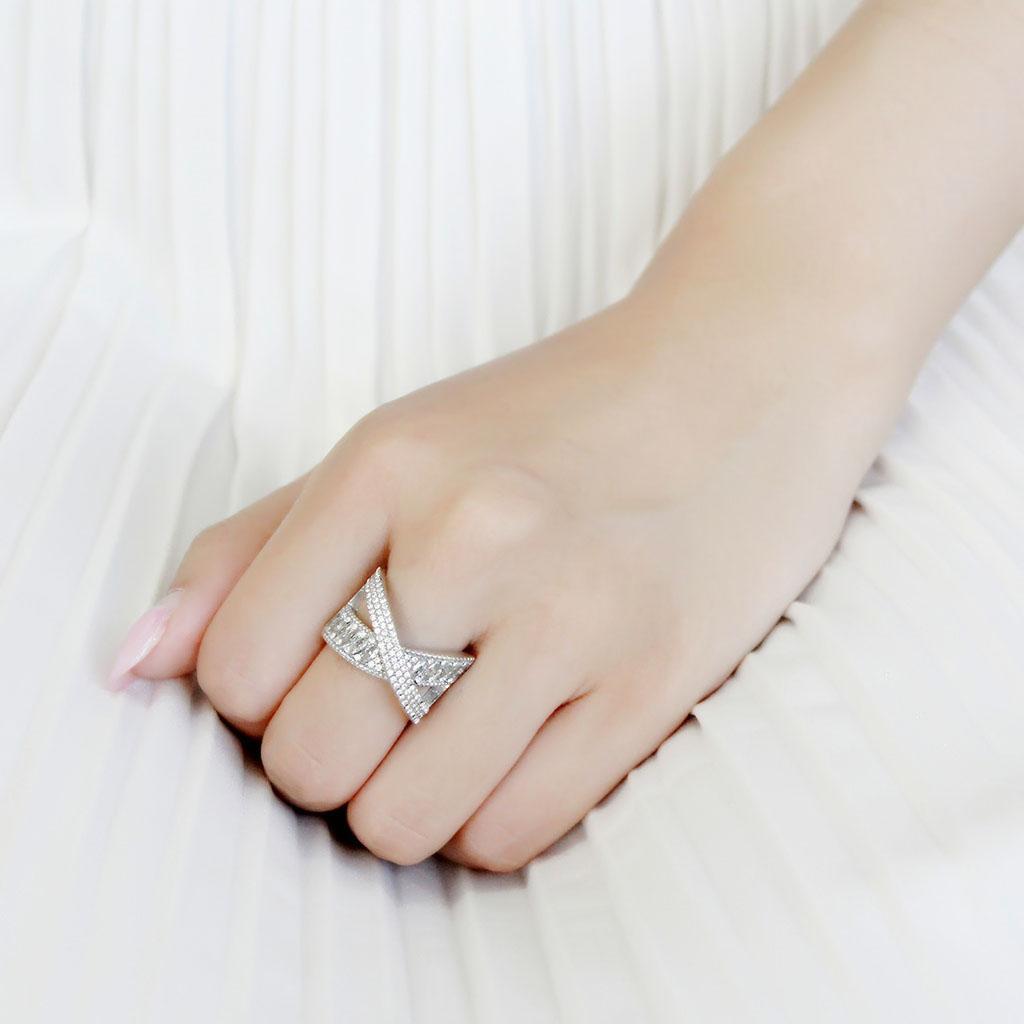 MADA361 - High polished (no plating) Stainless Steel Ring with AAA Grade CZ in Clear