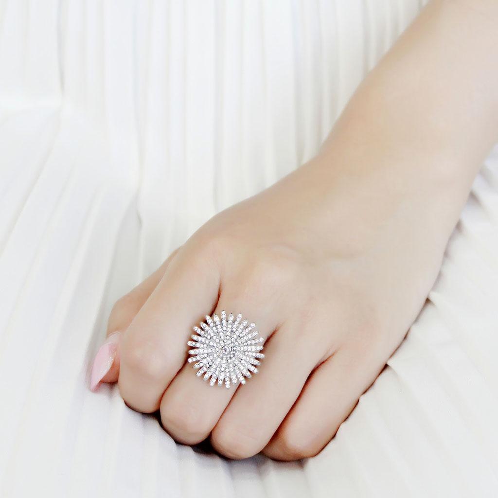 MADA364 - High polished (no plating) Stainless Steel Ring with AAA Grade CZ in Clear