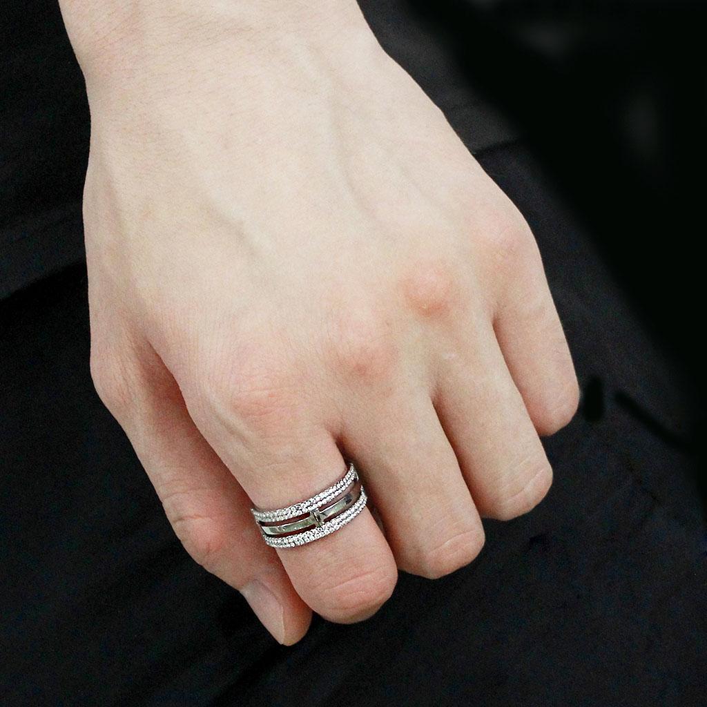 MADA366 - High polished (no plating) Stainless Steel Ring with AAA Grade CZ in Clear