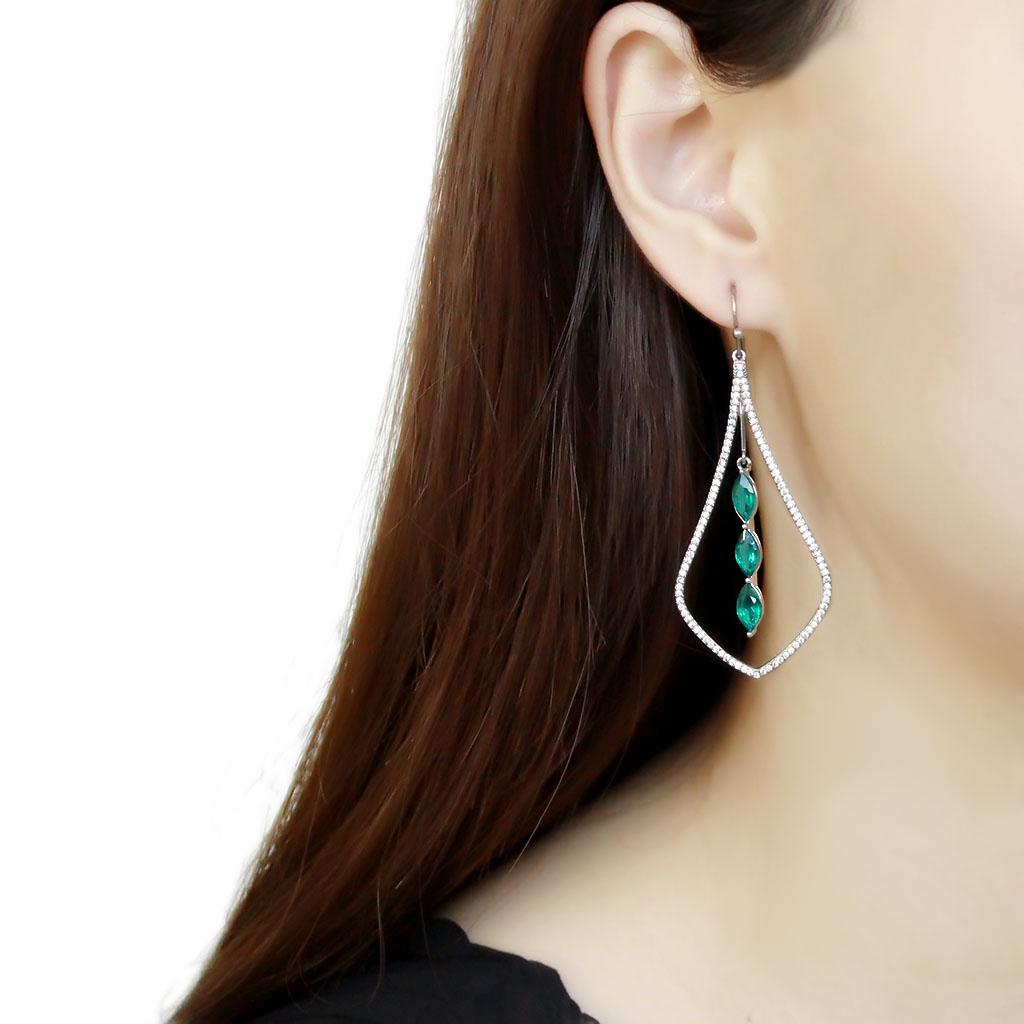 MADA376 - High polished (no plating) Stainless Steel Earrings with Synthetic Synthetic Glass in Blue Zircon