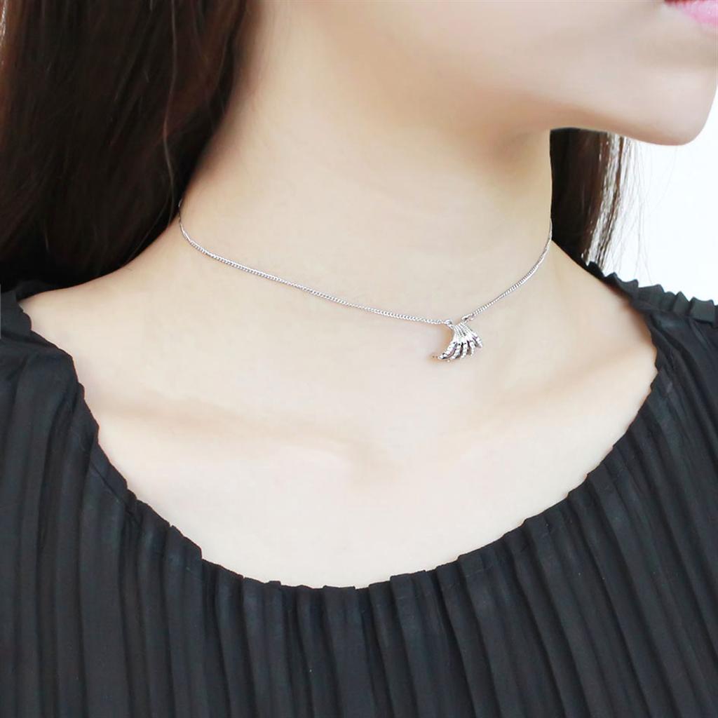 MADA380 - High polished (no plating) Stainless Steel Chain Pendant with AAA Grade CZ in Clear