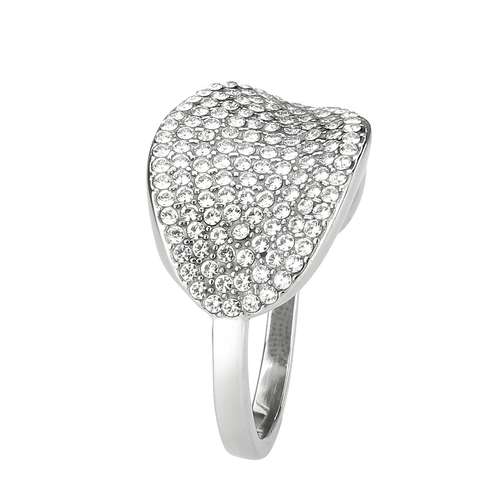 MADA388 - High polished (no plating) Stainless Steel Ring with AAA Grade CZ in Clear