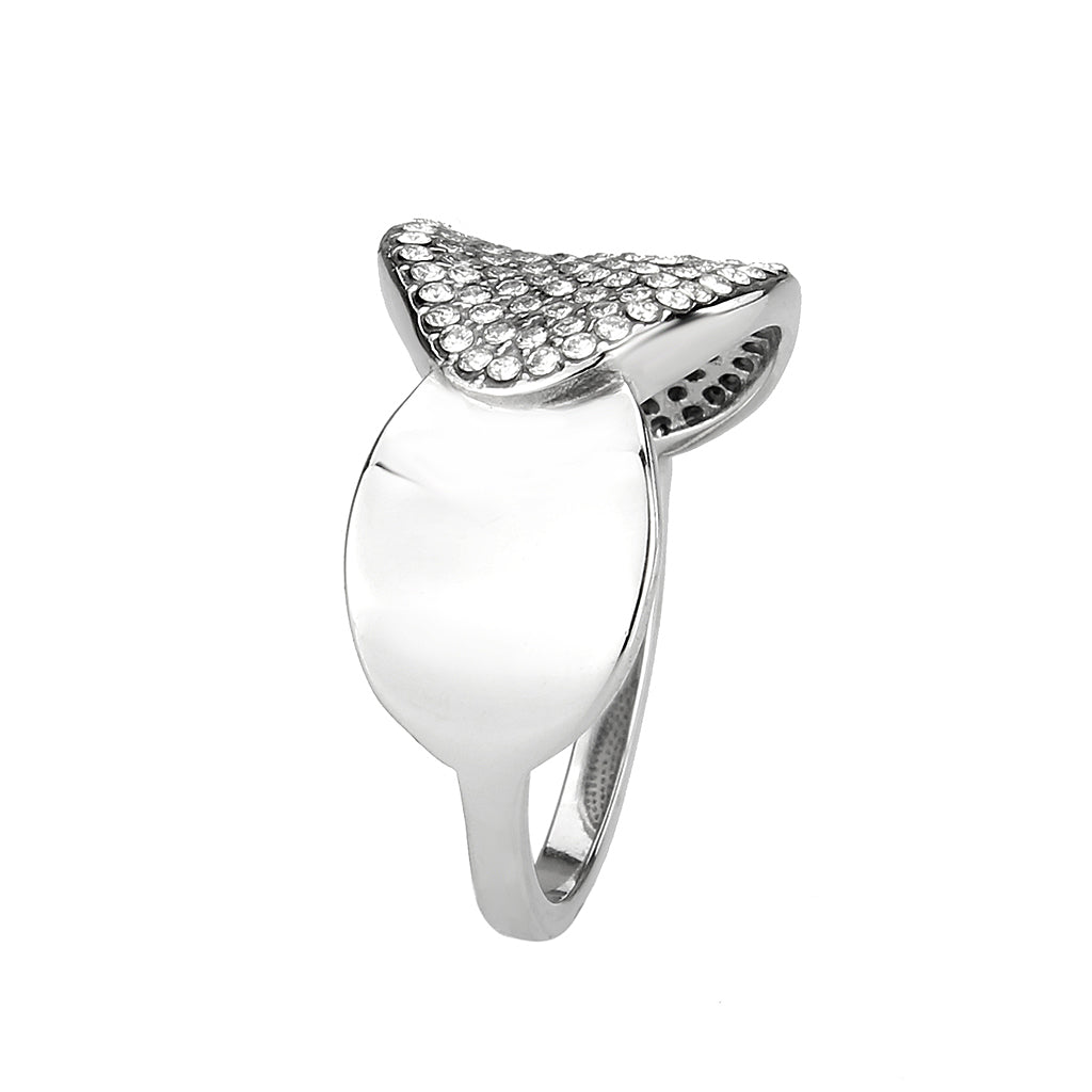 MADA388 - High polished (no plating) Stainless Steel Ring with AAA Grade CZ in Clear