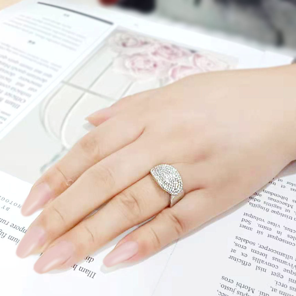 MADA388 - High polished (no plating) Stainless Steel Ring with AAA Grade CZ in Clear