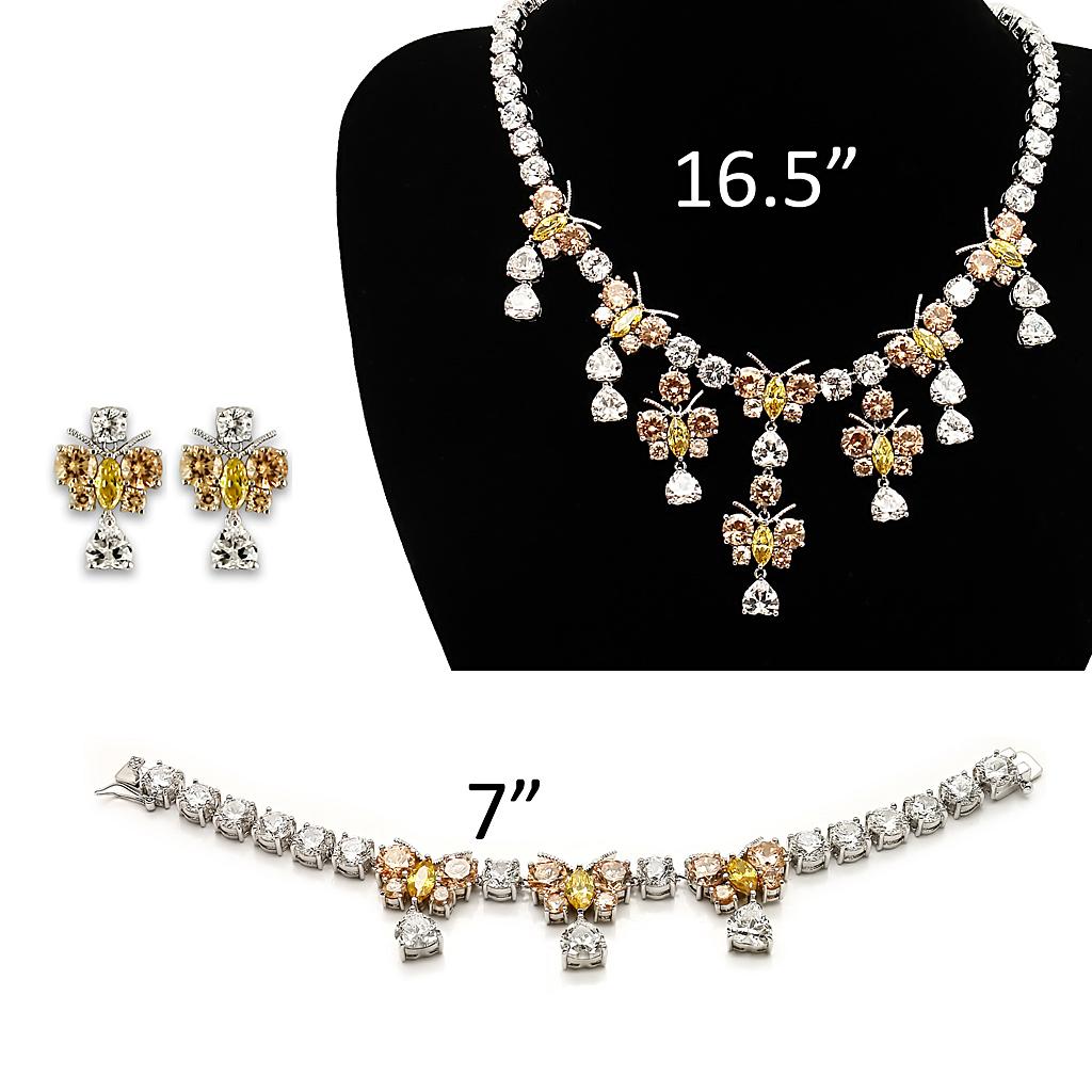 MALO1453 - Rhodium Brass Jewelry Sets with AAA Grade CZ in Multi Color