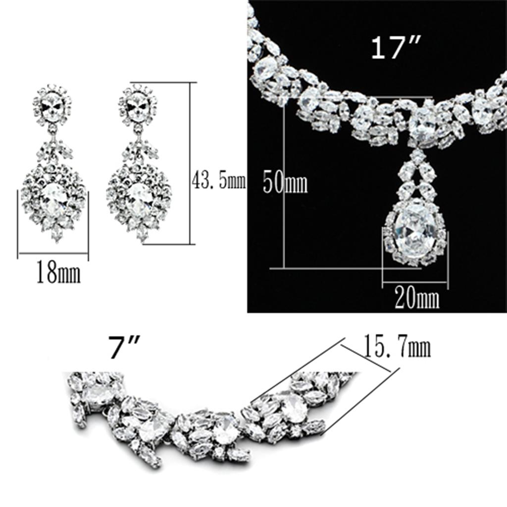 MALO2333 - Rhodium Brass Jewelry Sets with AAA Grade CZ in Clear