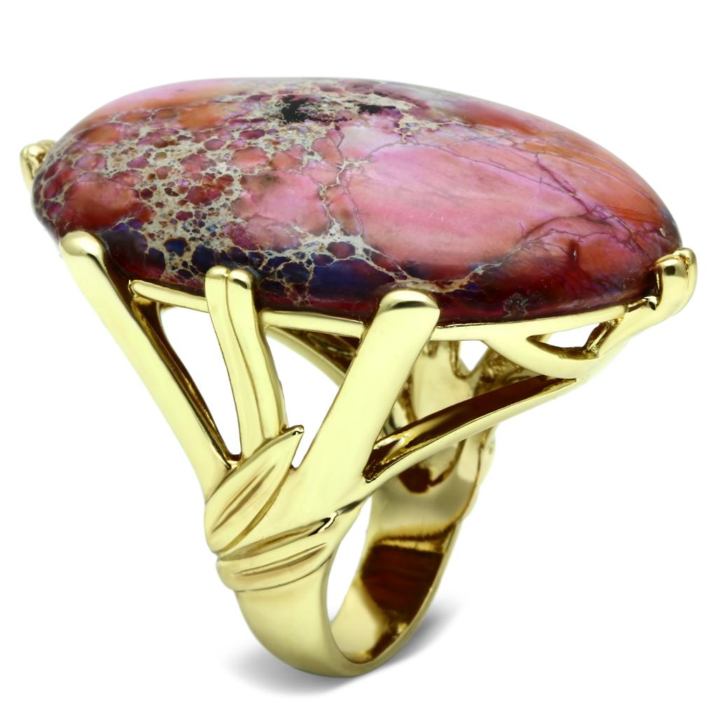 MALO2432 - Gold Brass Ring with Synthetic Jade in Light Amethyst