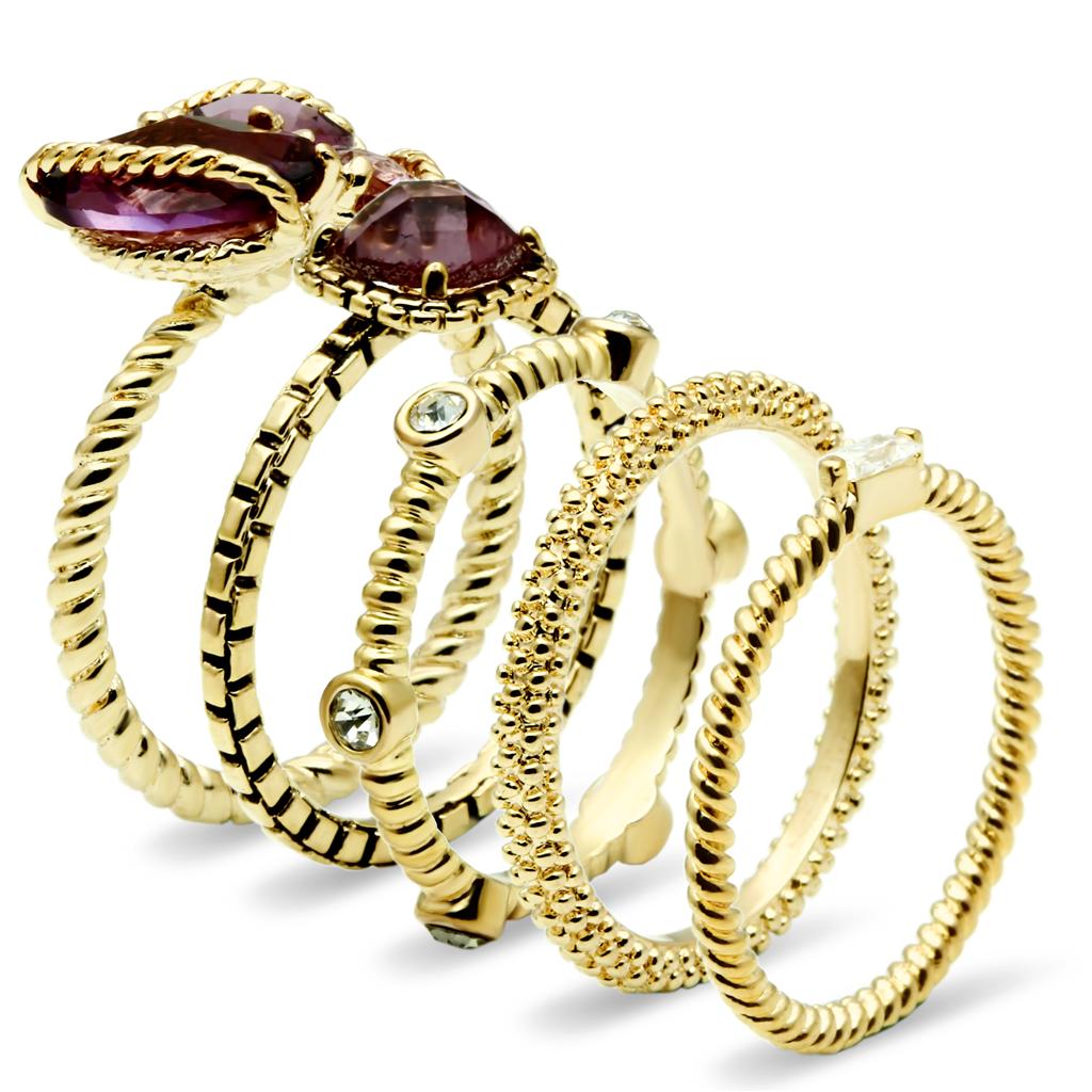 MALO2502 - Gold Brass Ring with Synthetic Synthetic Glass in Amethyst