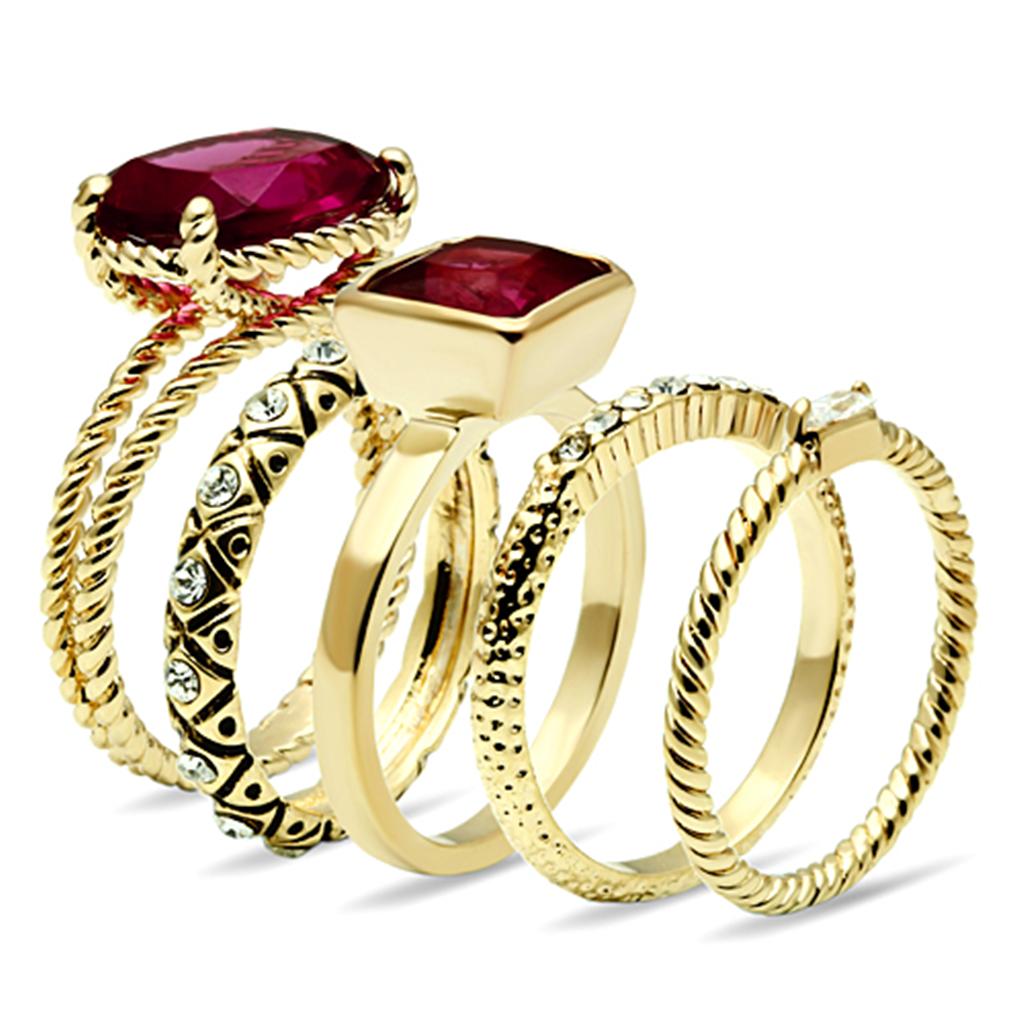 MALO2548 - Gold Brass Ring with Synthetic Synthetic Glass in Ruby