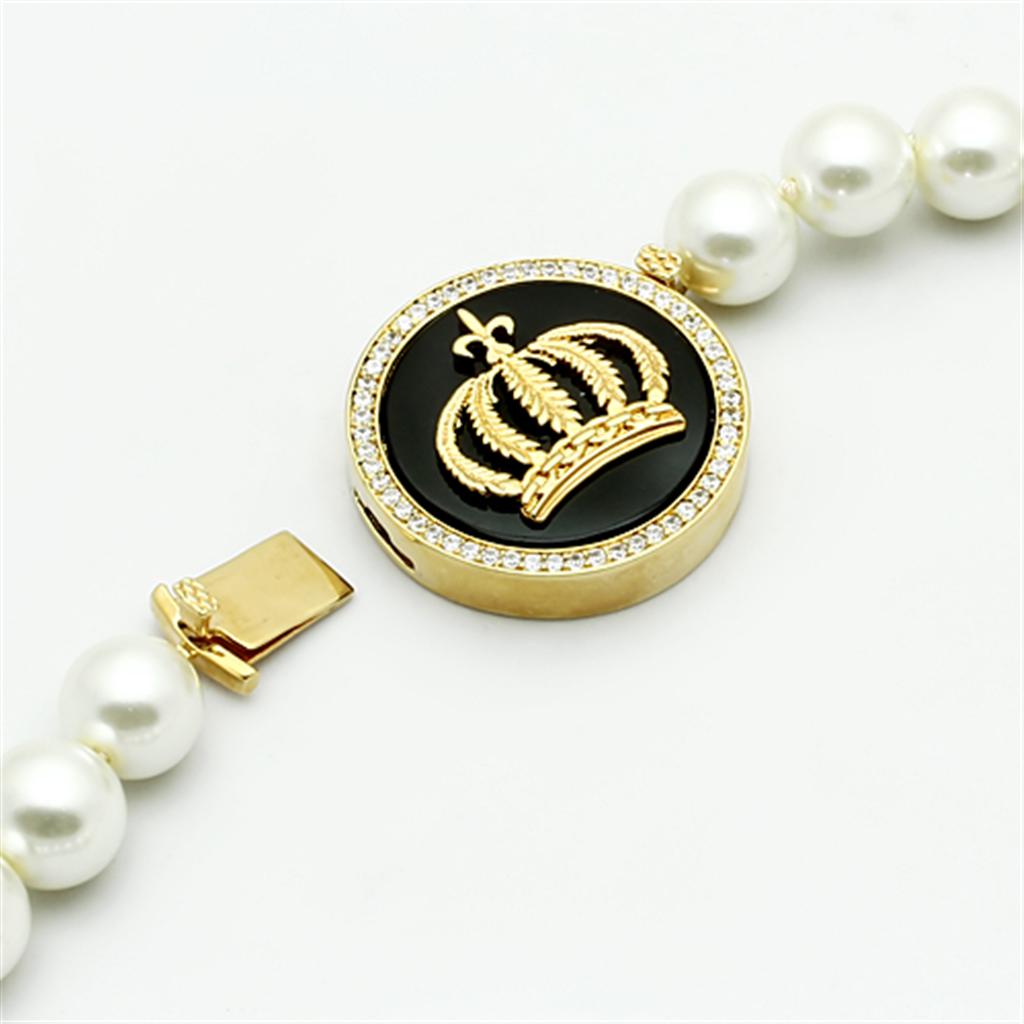 MALO2647 - Gold Brass Necklace with Semi-Precious Onyx in Jet