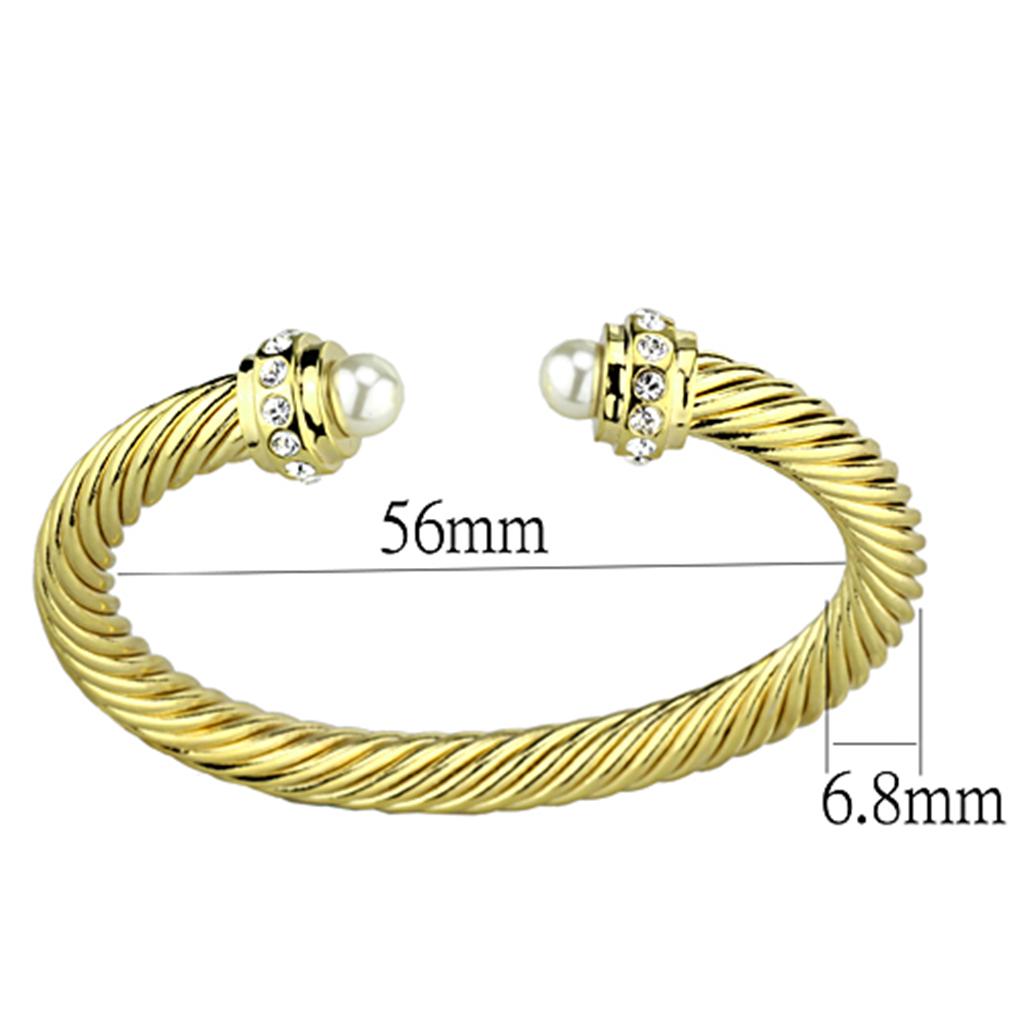 MALO2727 - Gold Brass Bangle with Synthetic Pearl in White