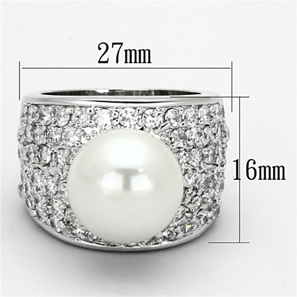 MALO2951 - Rhodium Brass Ring with Synthetic Pearl in White