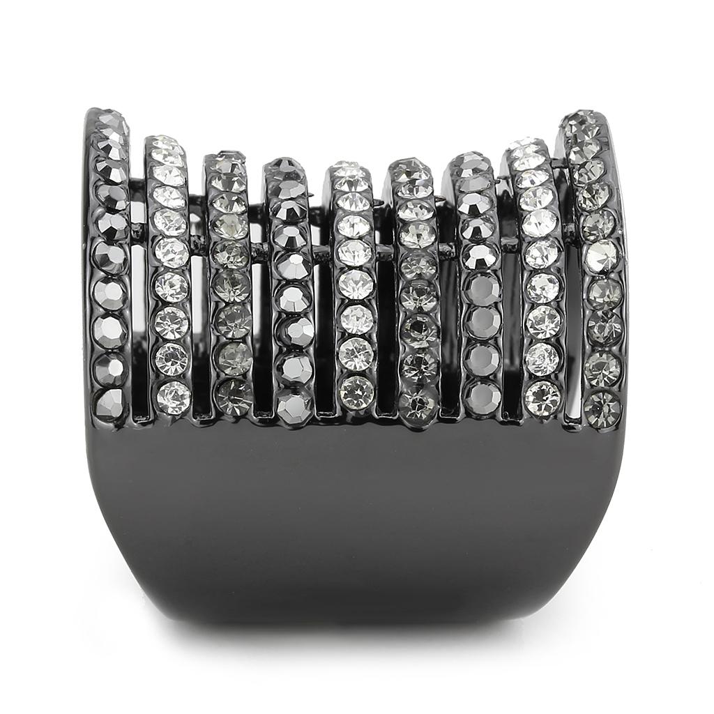 MALO2967 - Ruthenium Brass Ring with Top Grade Crystal in Black Diamond