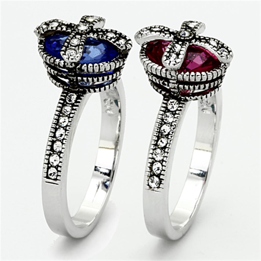 MALO2997 - Rhodium Brass Ring with Synthetic Synthetic Glass in Multi Color
