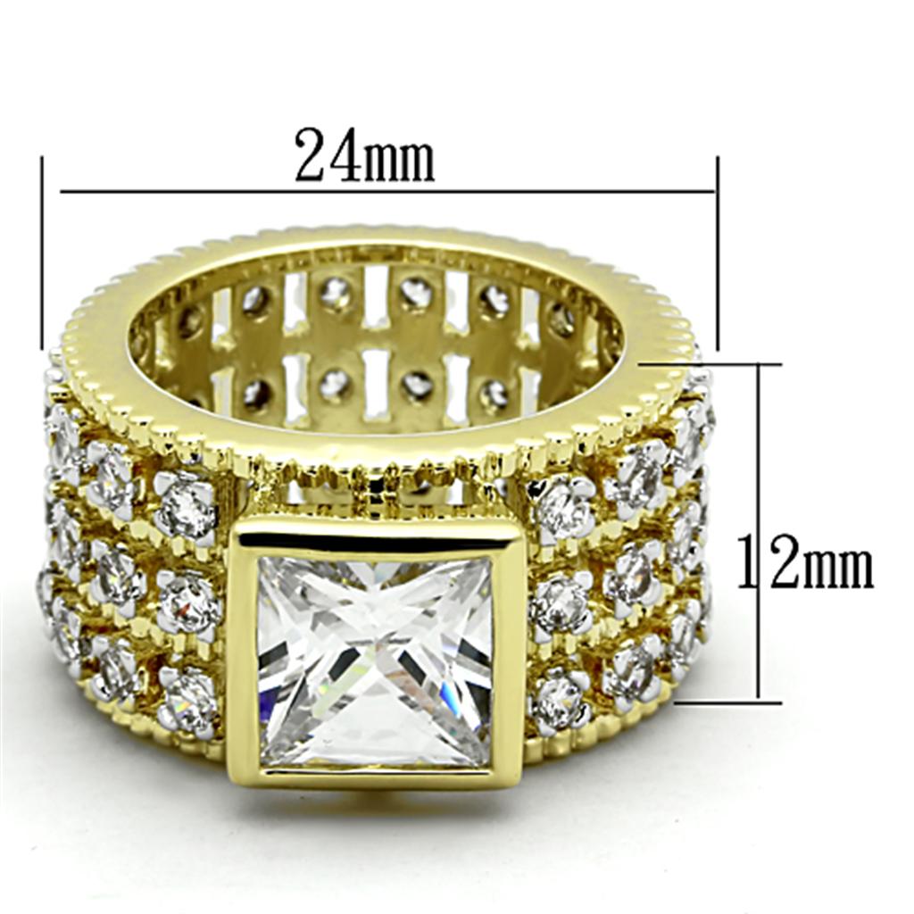 MALO3002 - Gold+Rhodium Brass Ring with AAA Grade CZ in Clear