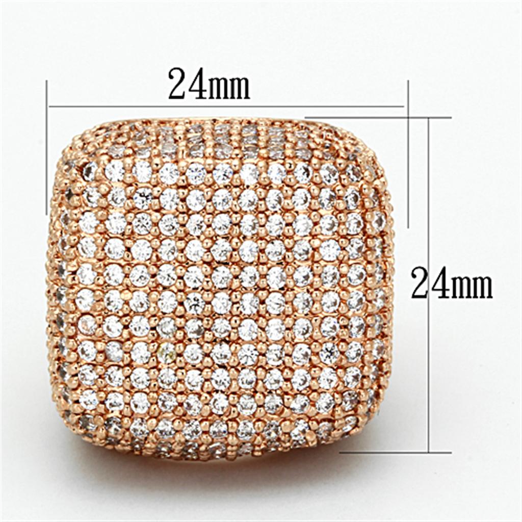 MALO3038 - Rose Gold Brass Ring with AAA Grade CZ in Clear