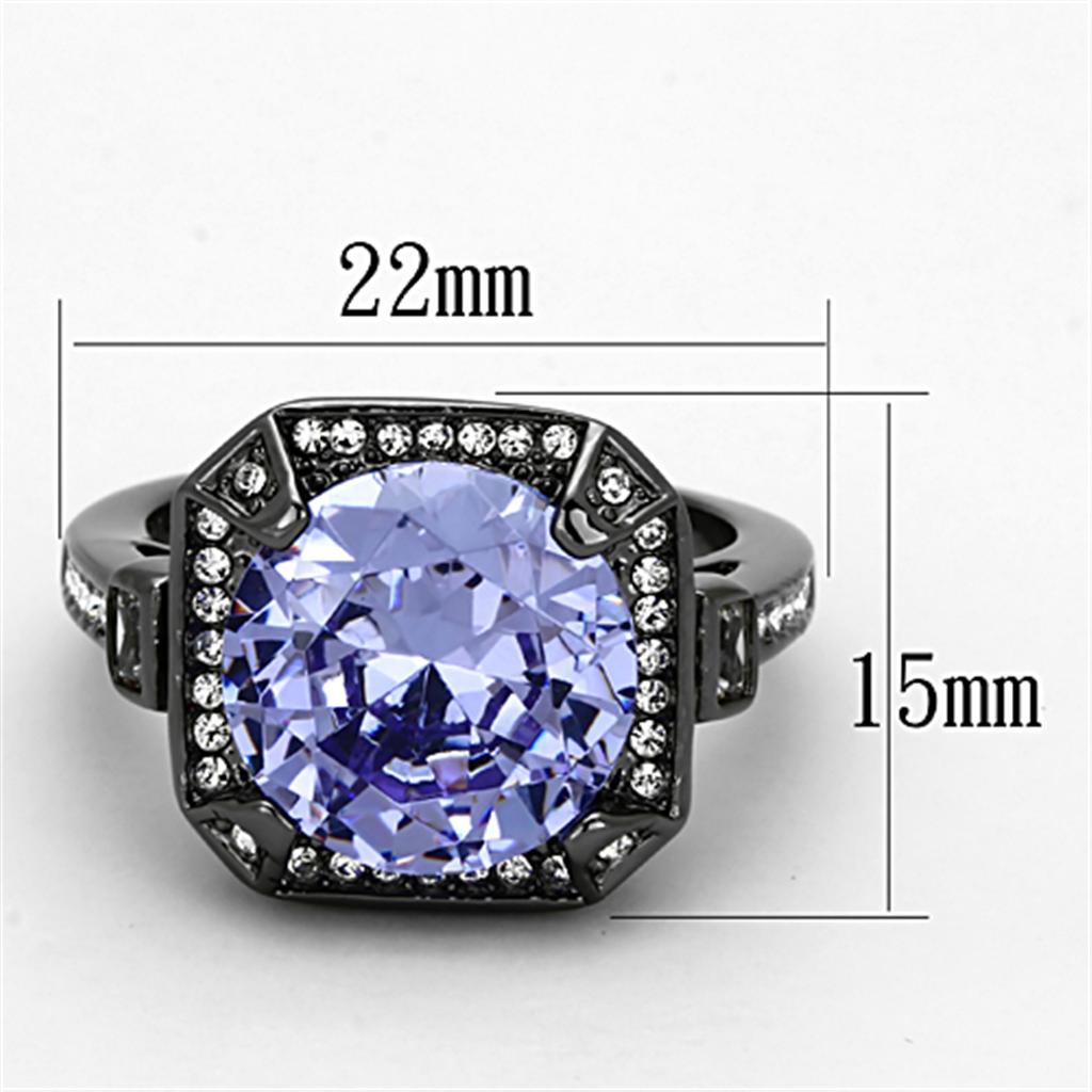 MALO3075 - Ruthenium Brass Ring with AAA Grade CZ in Tanzanite
