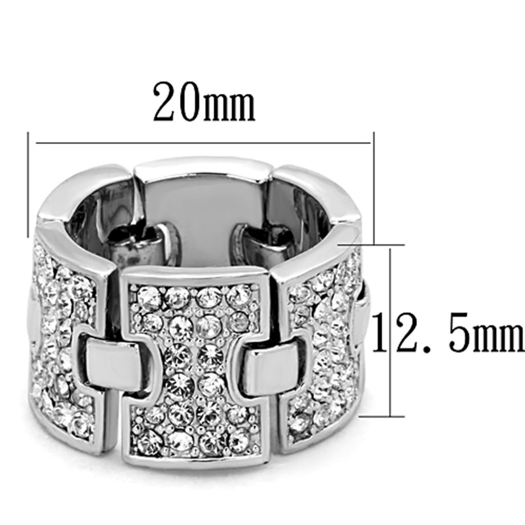 MALO3147 - Rhodium Brass Ring with Top Grade Crystal in Clear