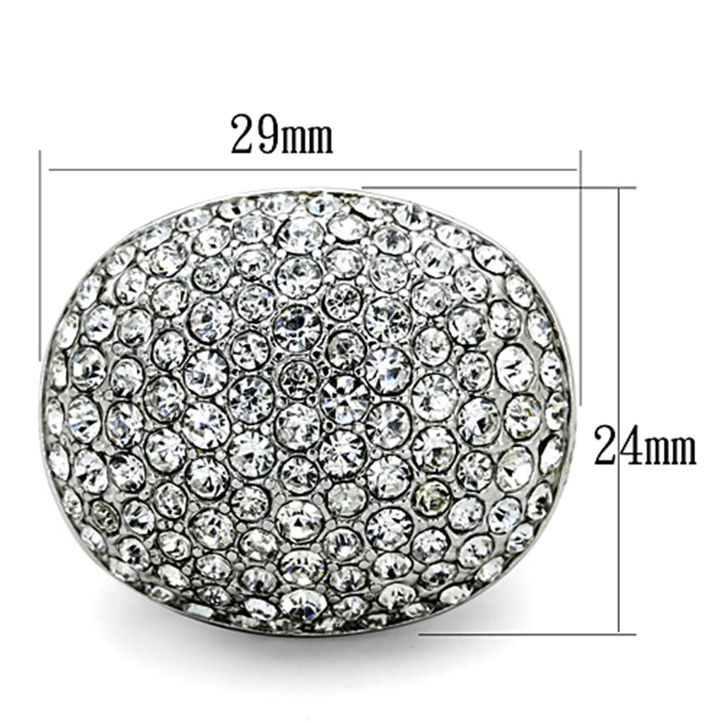 MALO3149 - Rhodium Brass Ring with Top Grade Crystal in Clear