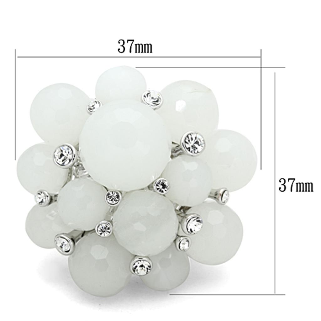 MALO3213 - Rhodium Brass Ring with Synthetic Synthetic Glass in White