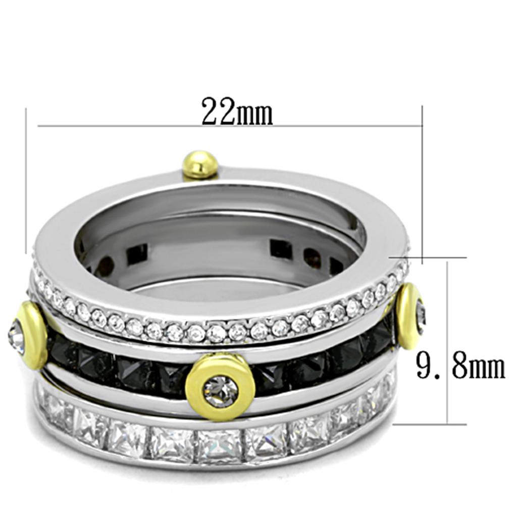 MALO3287 - Reverse Two-Tone Brass Ring with AAA Grade CZ in Black Diamond