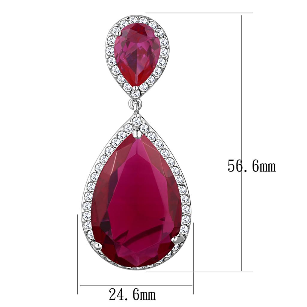 MALO3296 - Rhodium Brass Earrings with AAA Grade CZ in Ruby