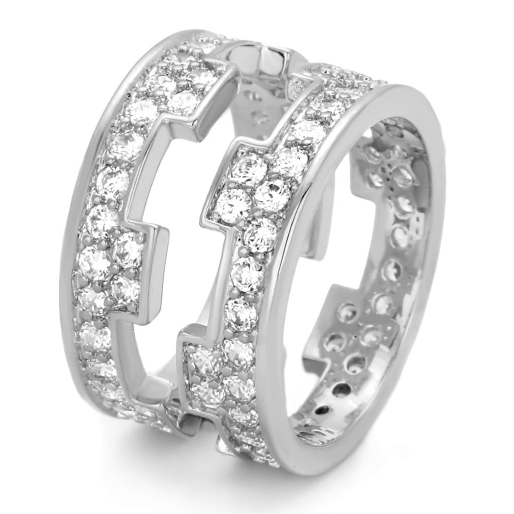 MALO3348 - Rhodium Brass Ring with AAA Grade CZ in Clear