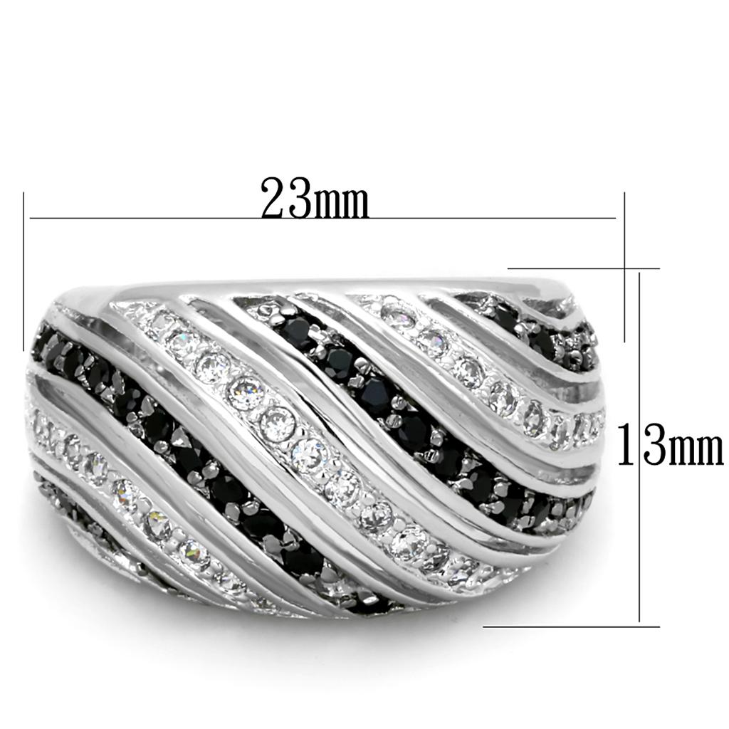 MALO3399 - Rhodium + Ruthenium Brass Ring with AAA Grade CZ in Black Diamond