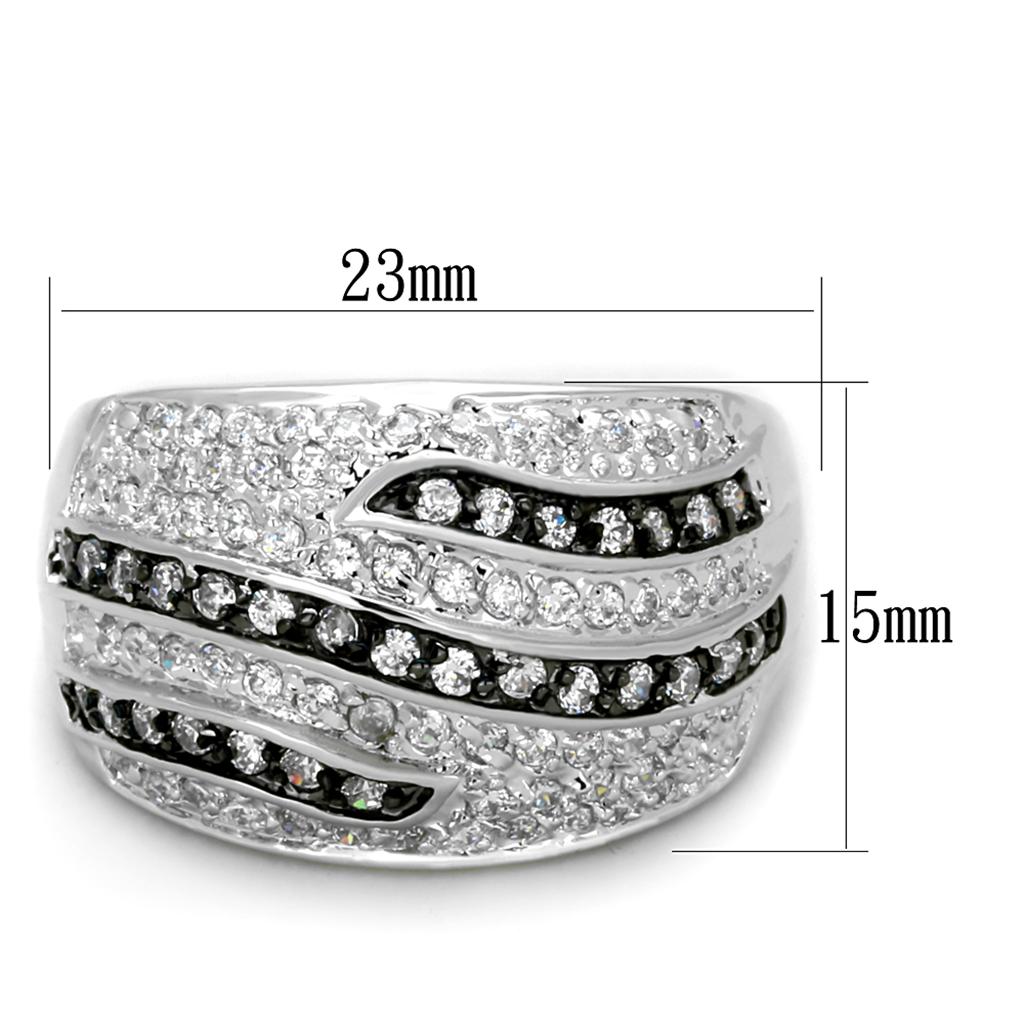 MALO3400 - Rhodium + Ruthenium Brass Ring with AAA Grade CZ in Clear