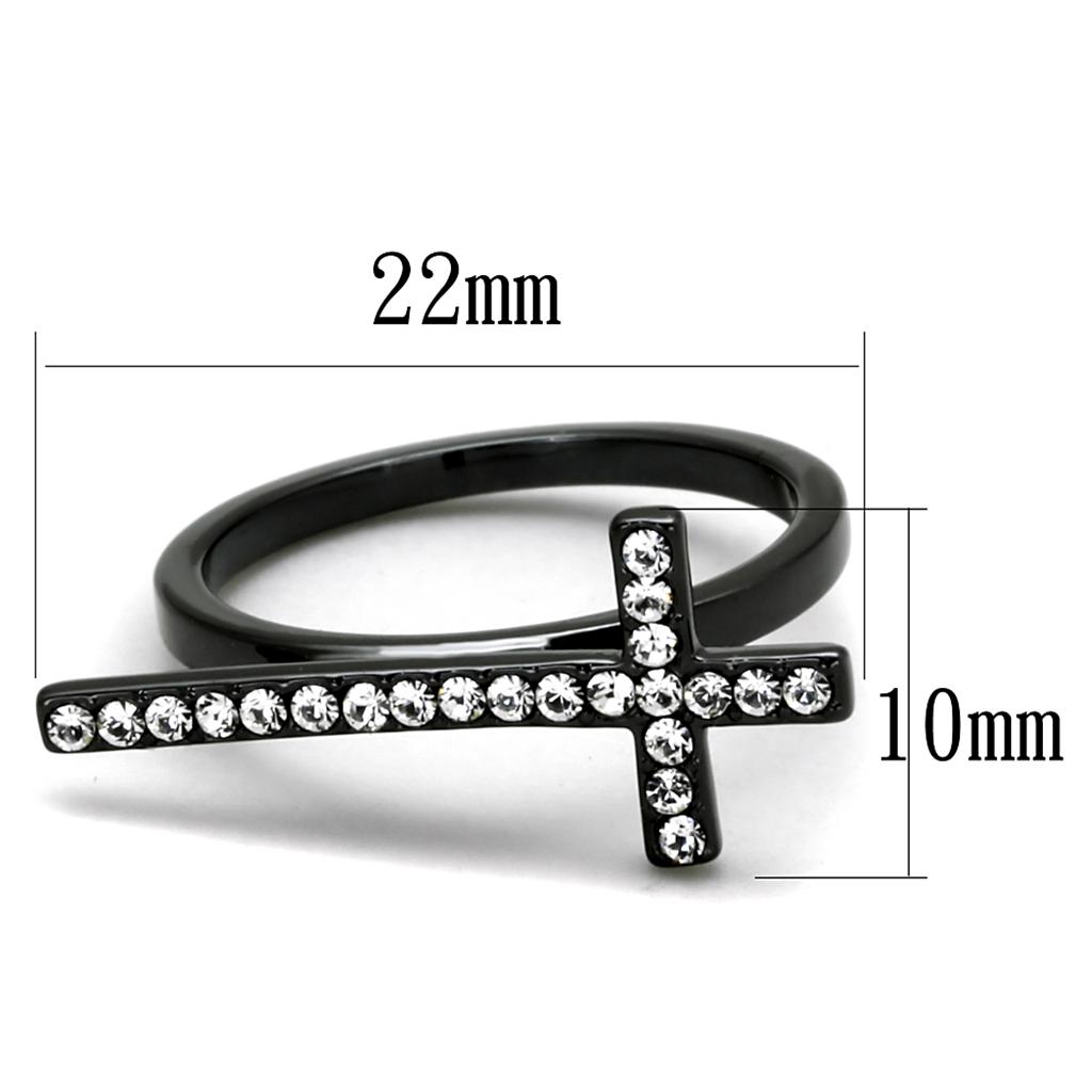 MALO3522 - TIN Cobalt Black Brass Ring with Top Grade Crystal in Clear