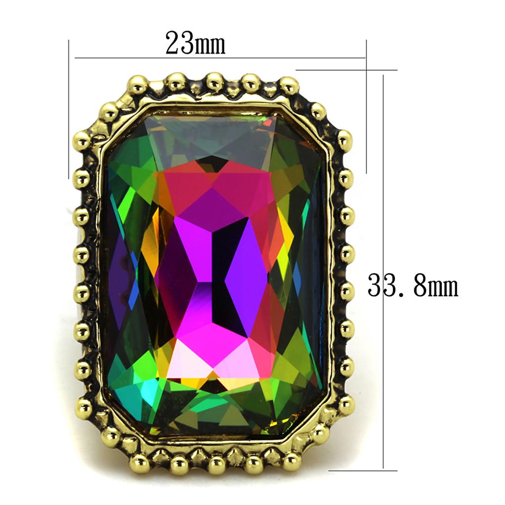 MALO3531 - Gold Brass Ring with Top Grade Crystal in Peacock