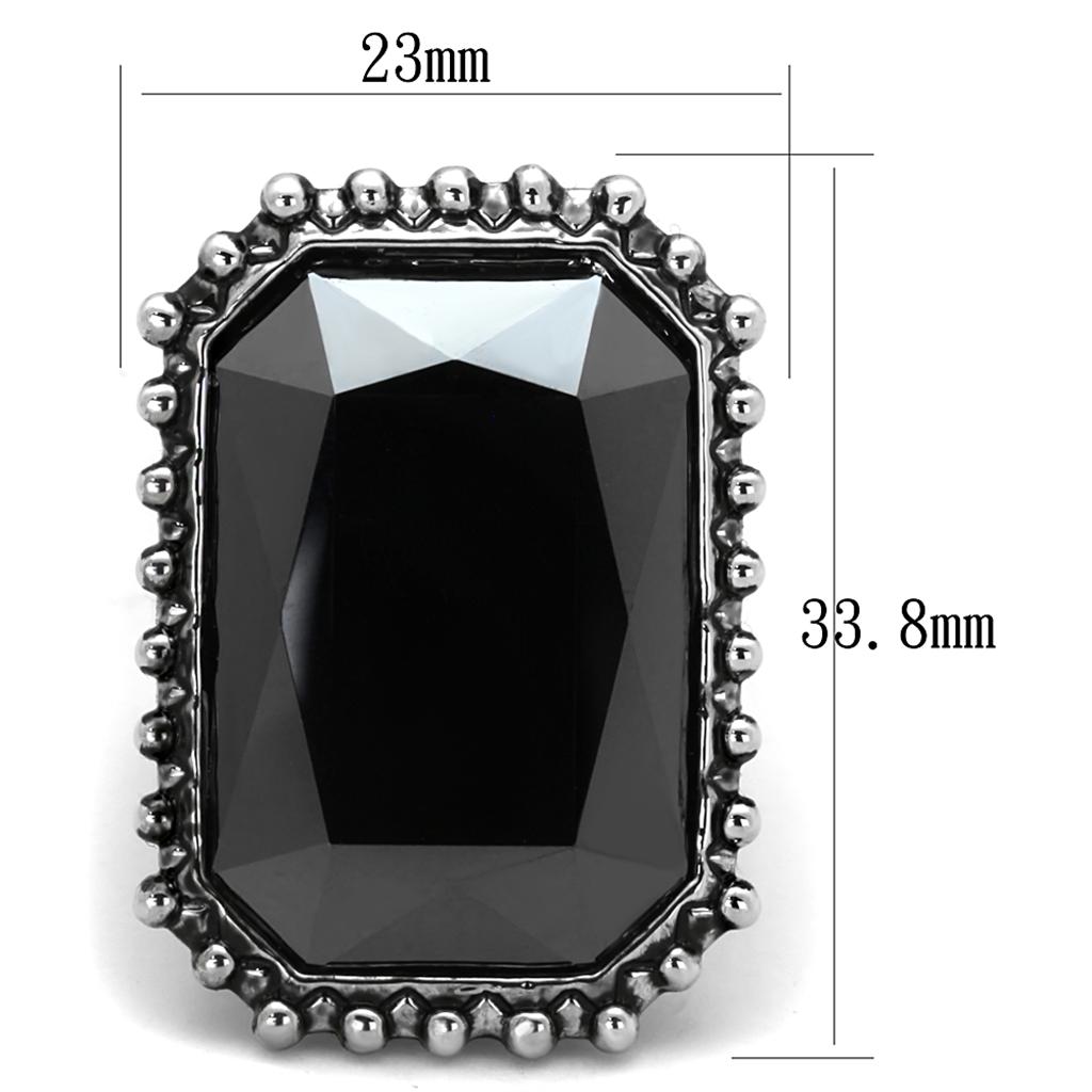 MALO3532 - Rhodium Brass Ring with Top Grade Crystal in Hematite