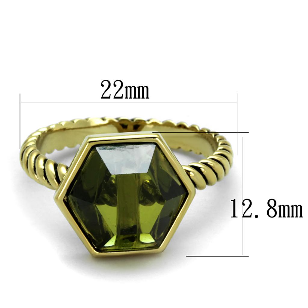MALO3544 - Gold Brass Ring with AAA Grade CZ in Olivine color