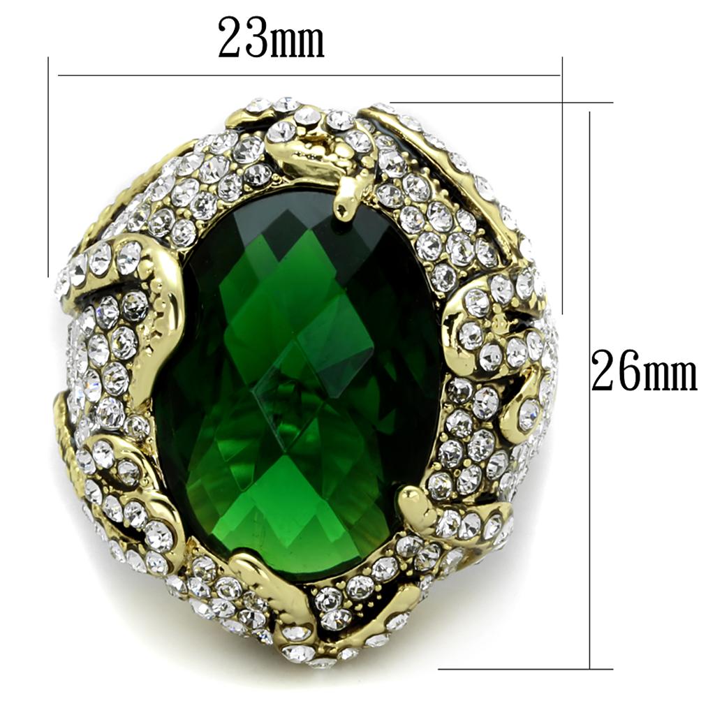 MALO3588 - Flash Gold Brass Ring with Synthetic Synthetic Glass in Emerald