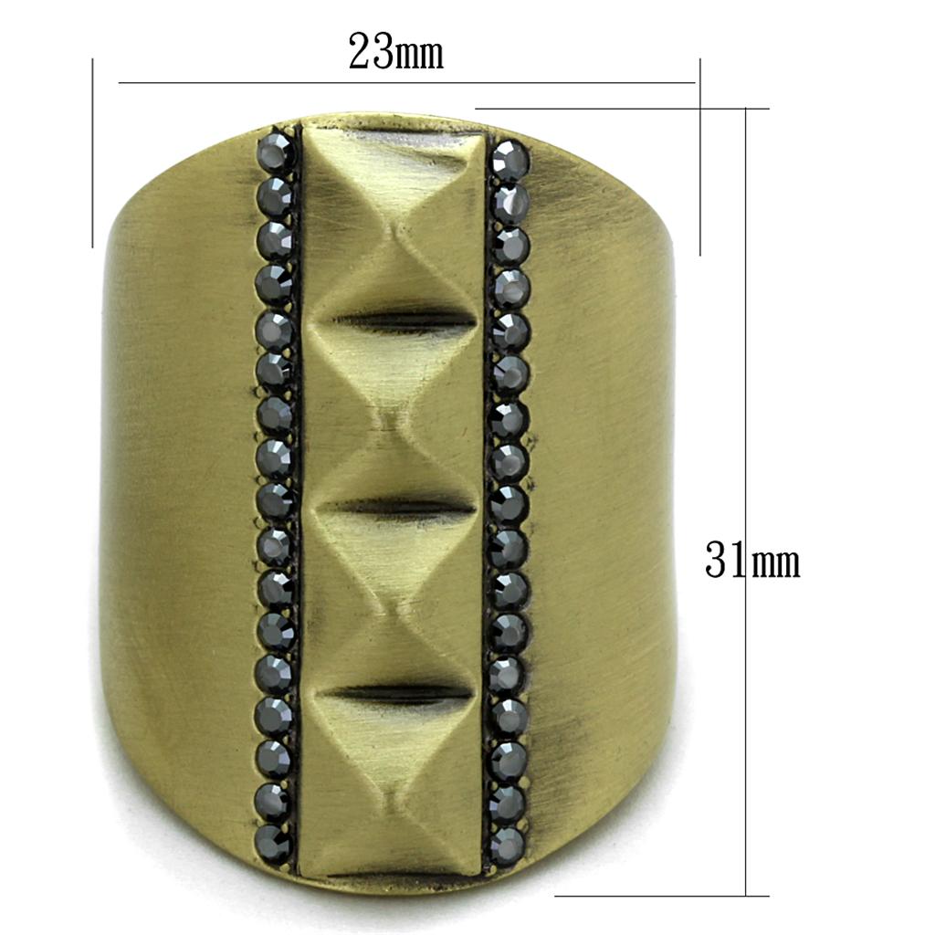 MALO3608 - Antique Copper Brass Ring with Top Grade Crystal in Hematite