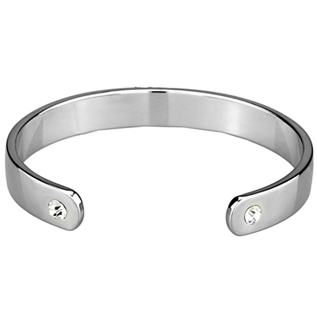 MALO3630 - Reverse Two-Tone White Metal Bangle with Top Grade Crystal in Clear