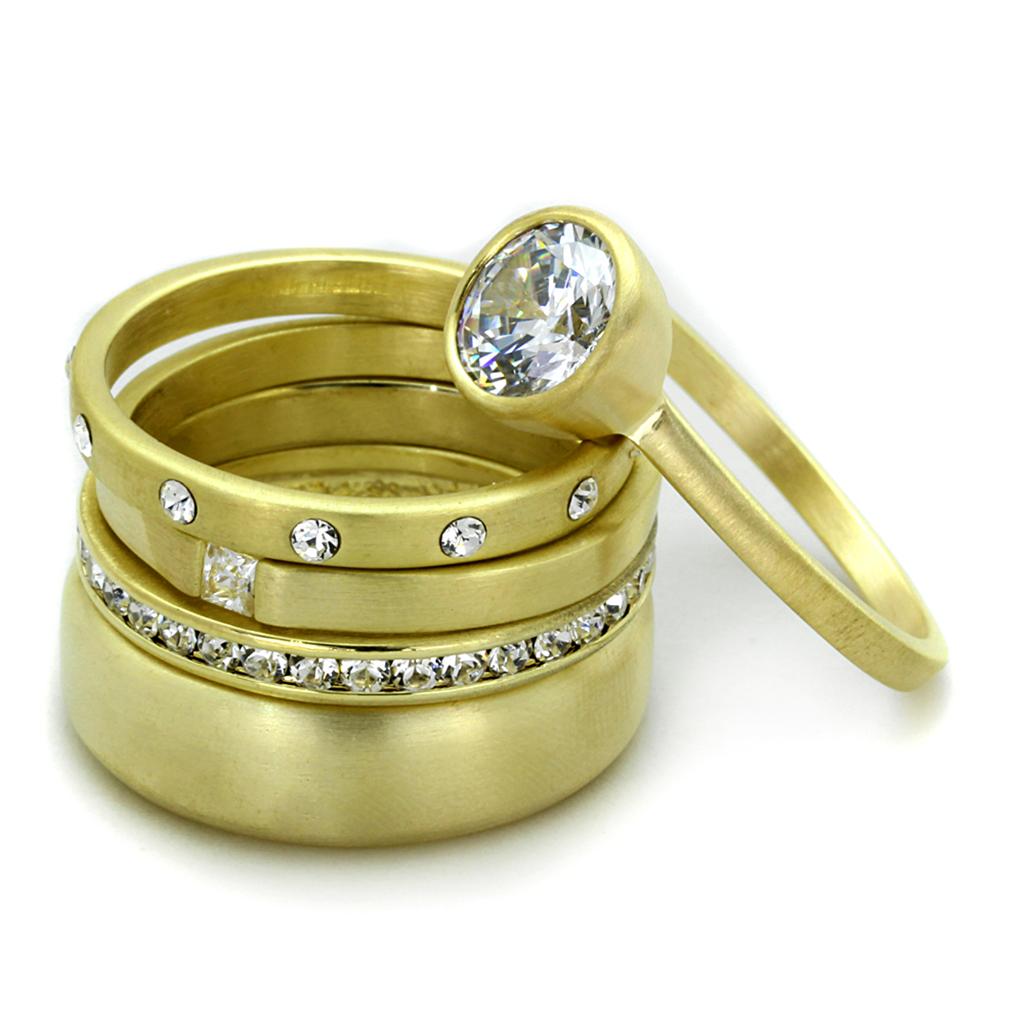 MALO3645 - Gold & Brush Brass Ring with AAA Grade CZ in Clear