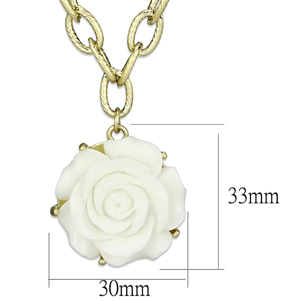 MALO3661 - Gold & Brush Brass Necklace with Synthetic Synthetic Stone in White