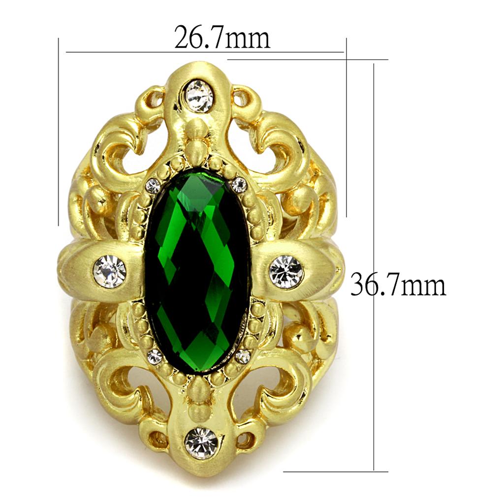 MALO3665 - Gold & Brush Brass Ring with Synthetic Synthetic Glass in Emerald