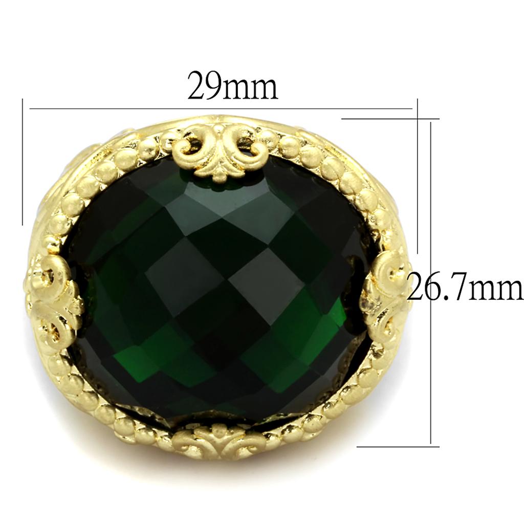 MALO3675 - Gold & Brush Brass Ring with Synthetic Synthetic Glass in Emerald