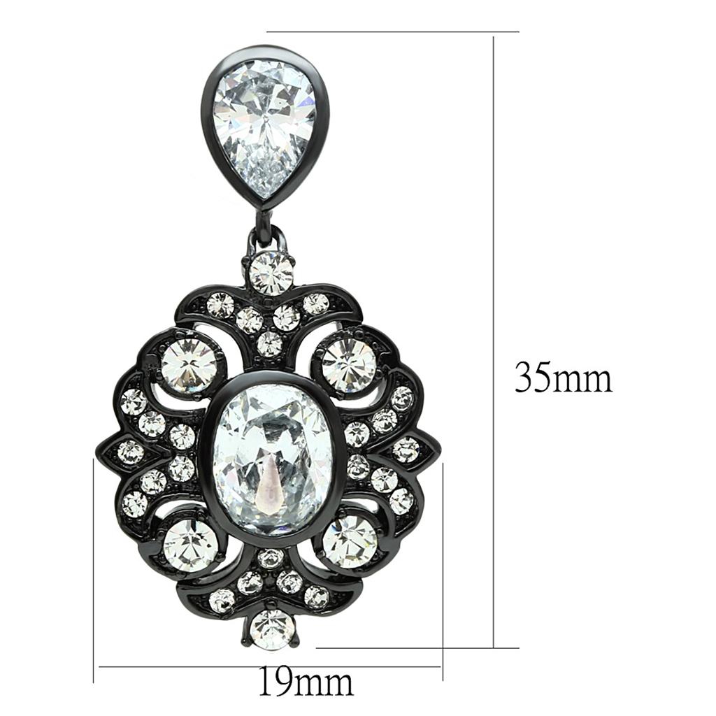 MALO3687 - Ruthenium Brass Earrings with AAA Grade CZ in Clear