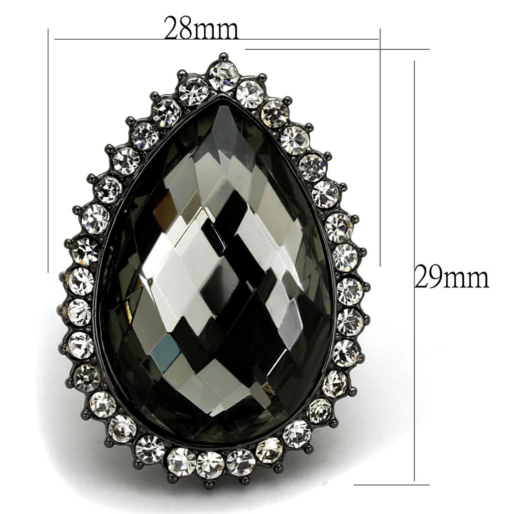 MALO3688 - Ruthenium Brass Ring with Synthetic Synthetic Glass in Black Diamond